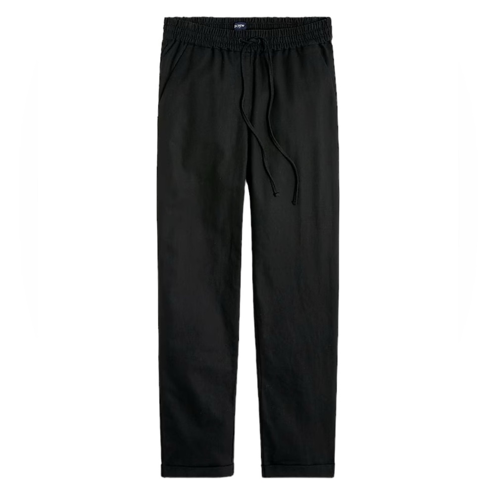 J.Crew Linen-Cotton Blend Drawstring Crop Pant in Black